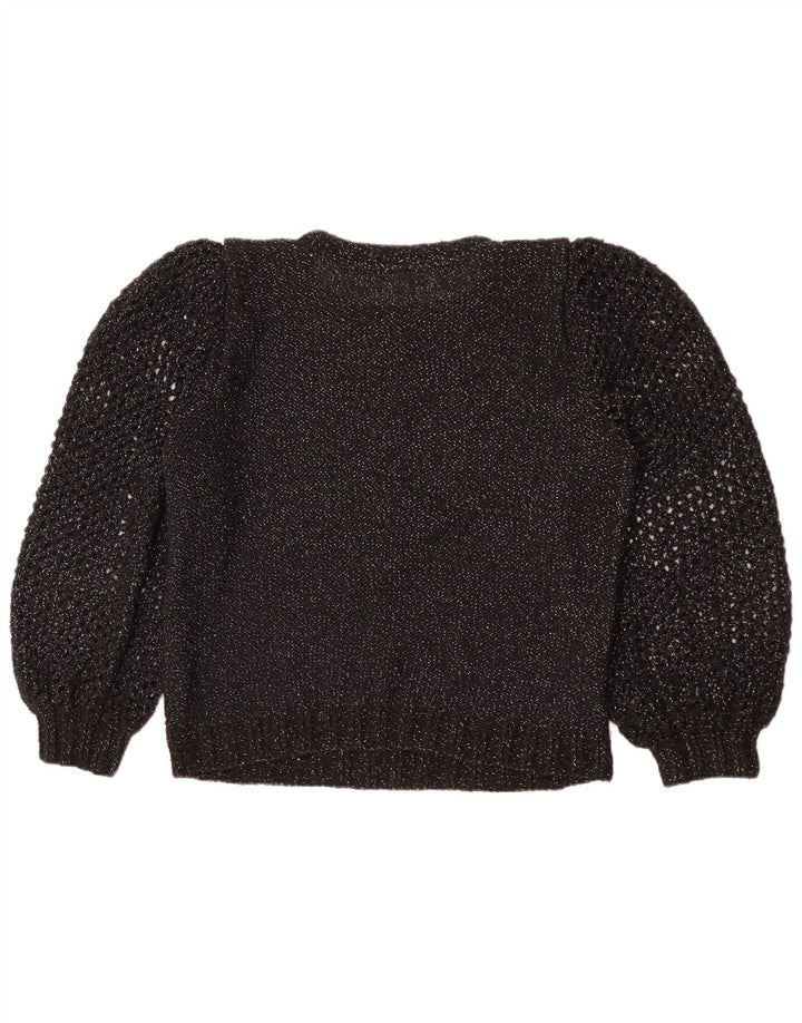 vintage Femmes Crew Neck Jumper Pull UK 12 Moyen Noir