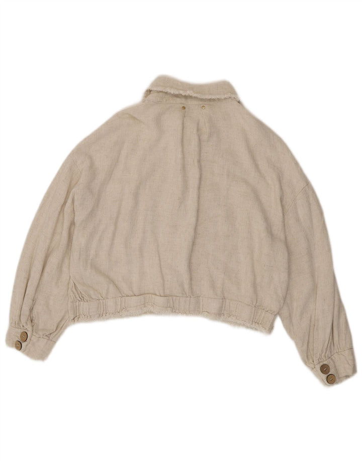 Zara Veste chemise courte pour femme UK 14 Viscose beige moyen