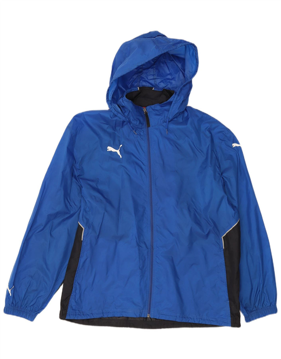 Puma Veste de pluie à capuche pour homme UK 40 Large Bleu Colorblock Nylon