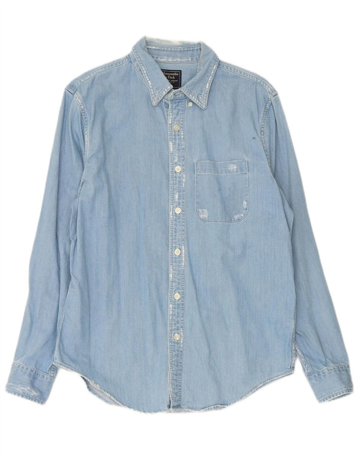 ABERCROMBIE & FITCH Mens Distressed Denim Shirt Medium Blue Cotton
