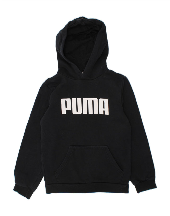 PUMA Boys Graphic Hoodie Jumper 9-10 Years Black Vintage Puma and Second-Hand Puma from Messina Hembry 