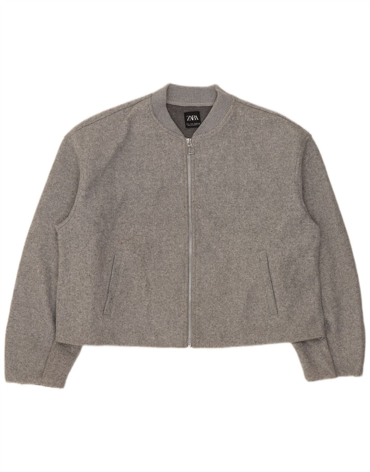 Zara Womens Crop Oversize Bomber Jacket UK 10 Petit Gris Polyester
