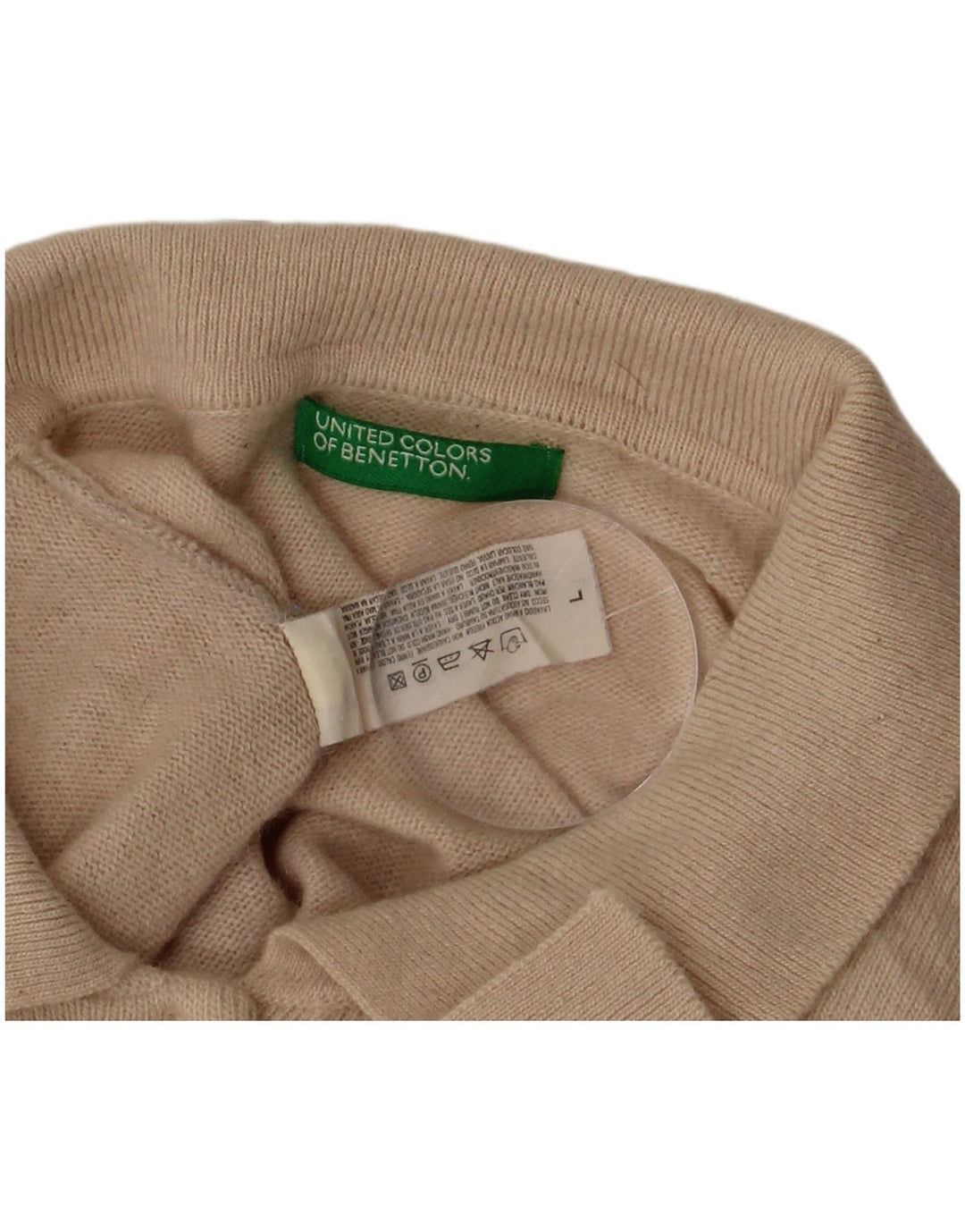 BENETTON Pull à col polo pour femme UK 16 Grande laine beige