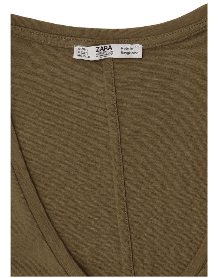 Zara T-Shirt Femme Top UK 16 Large Kaki