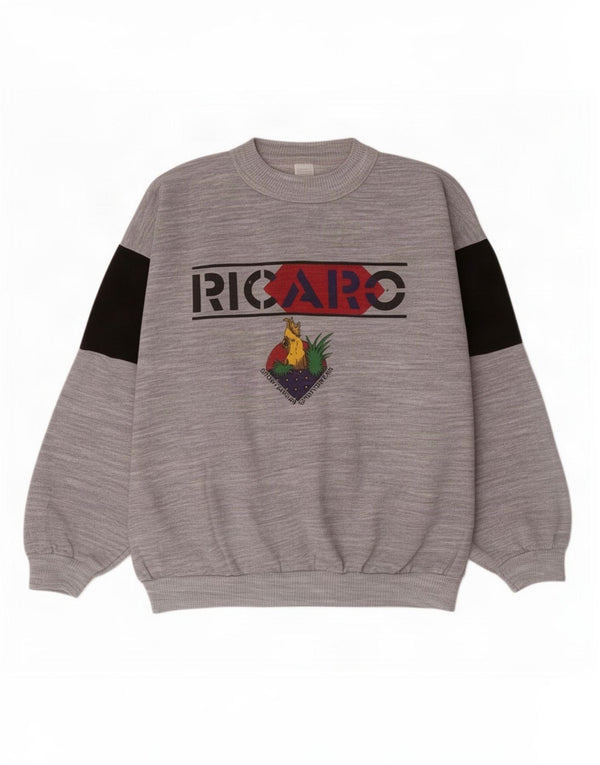 vintage Womens Graphic Sweatshirt Jumper UK 14 Medium Grey Colourblock