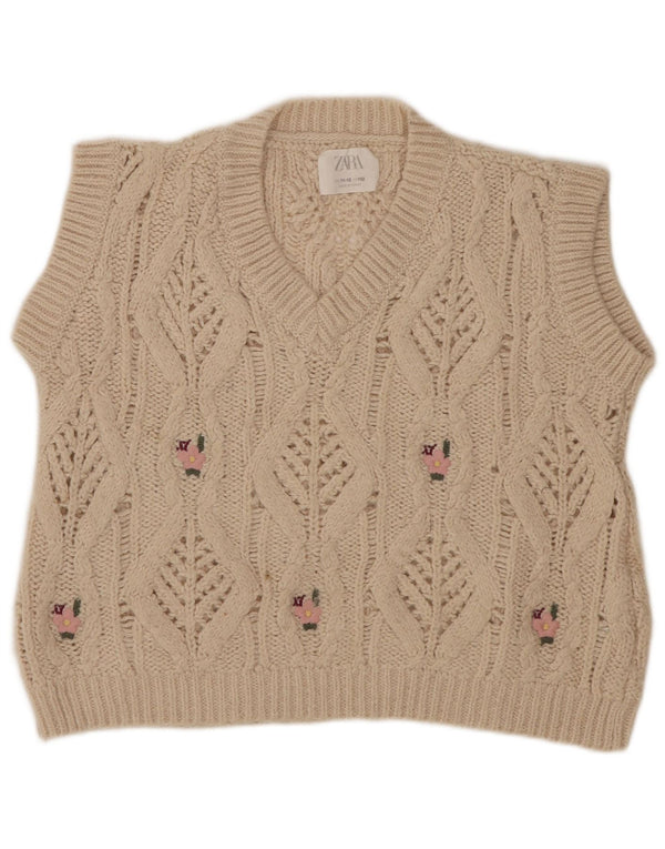 Zara Filles Gilet Débardeur 11-12 ans Acrylique Floral Beige