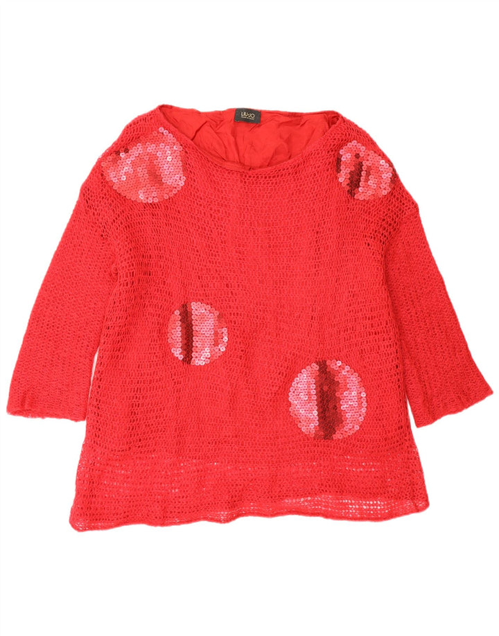 Liu Jo Haut au Crochet pour Femme Manches 3/4 IT 42 Acrylique Rouge Moyen