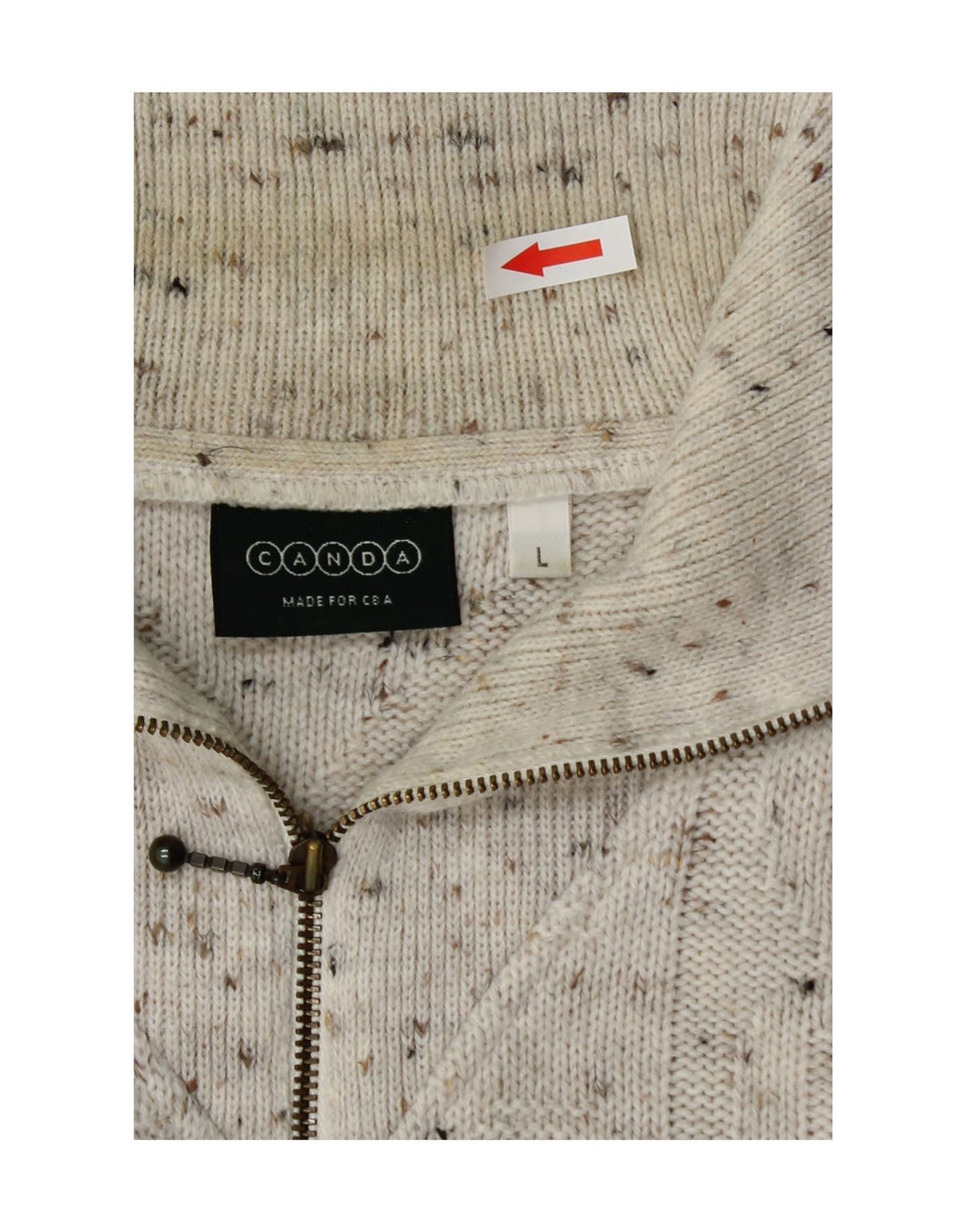 C&A Homme Canda Zip Neck Jumper Pull Large Blanc Cassé Acrylique Moucheté
