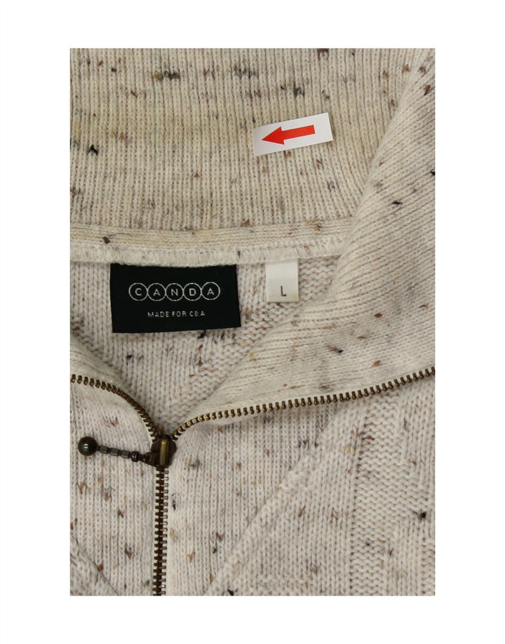 C&A Homme Canda Zip Neck Jumper Pull Large Blanc Cassé Acrylique Moucheté