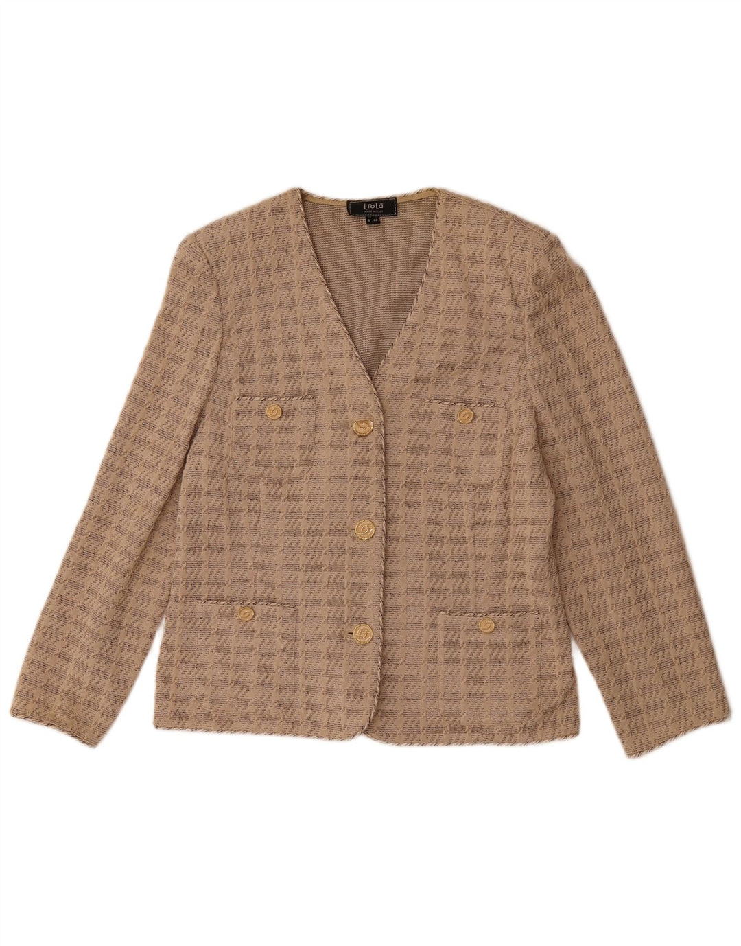 Liola Veste Blazer 3 Boutons à Manches 3/4 pour Femme UK 16 Grand Coton Beige