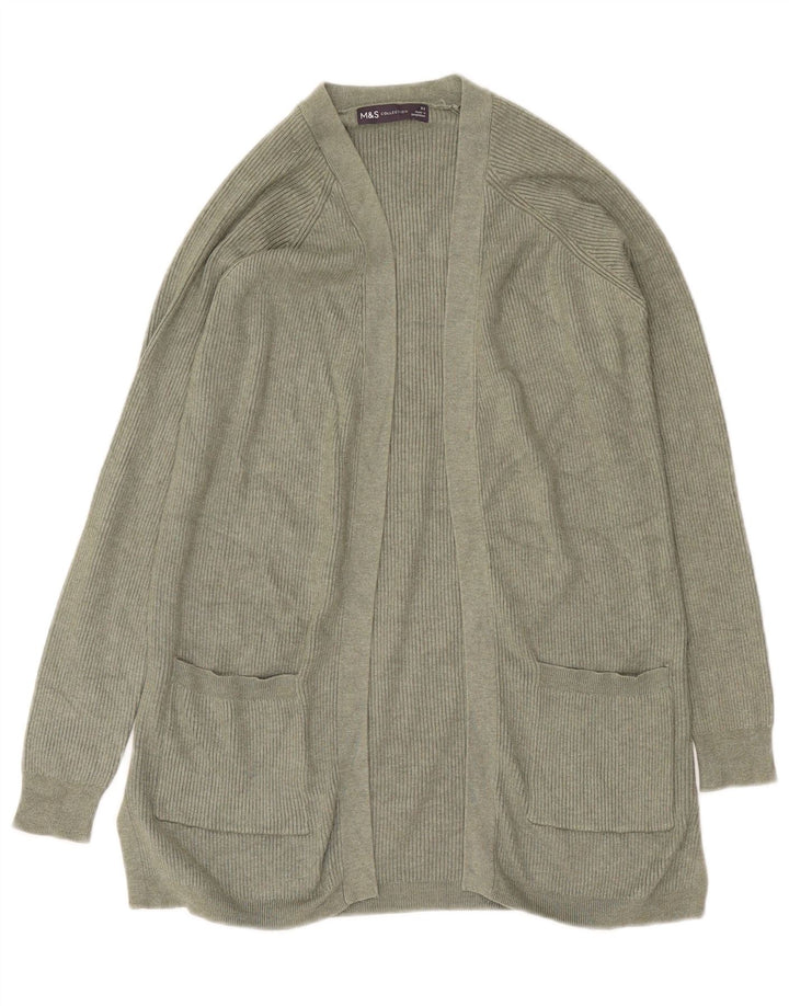 Marks & Spencer Pull Cardigan Ouvert pour Femme UK 10 Petite Viscose Verte