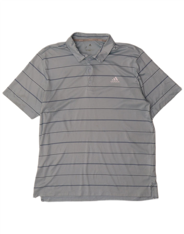 ADIDAS Mens Polo Shirt XL Blue Striped Polyester