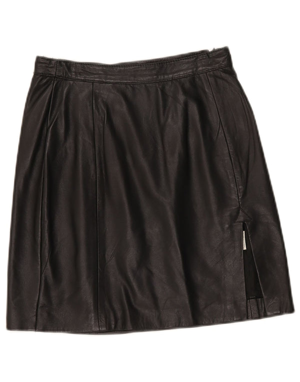 vintage Femme Mini Jupe En Cuir W24 XS Noir