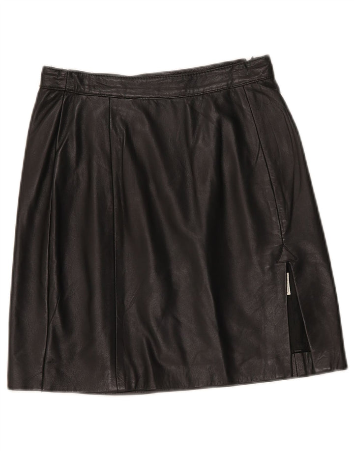 vintage Femme Mini Jupe En Cuir W24 XS Noir