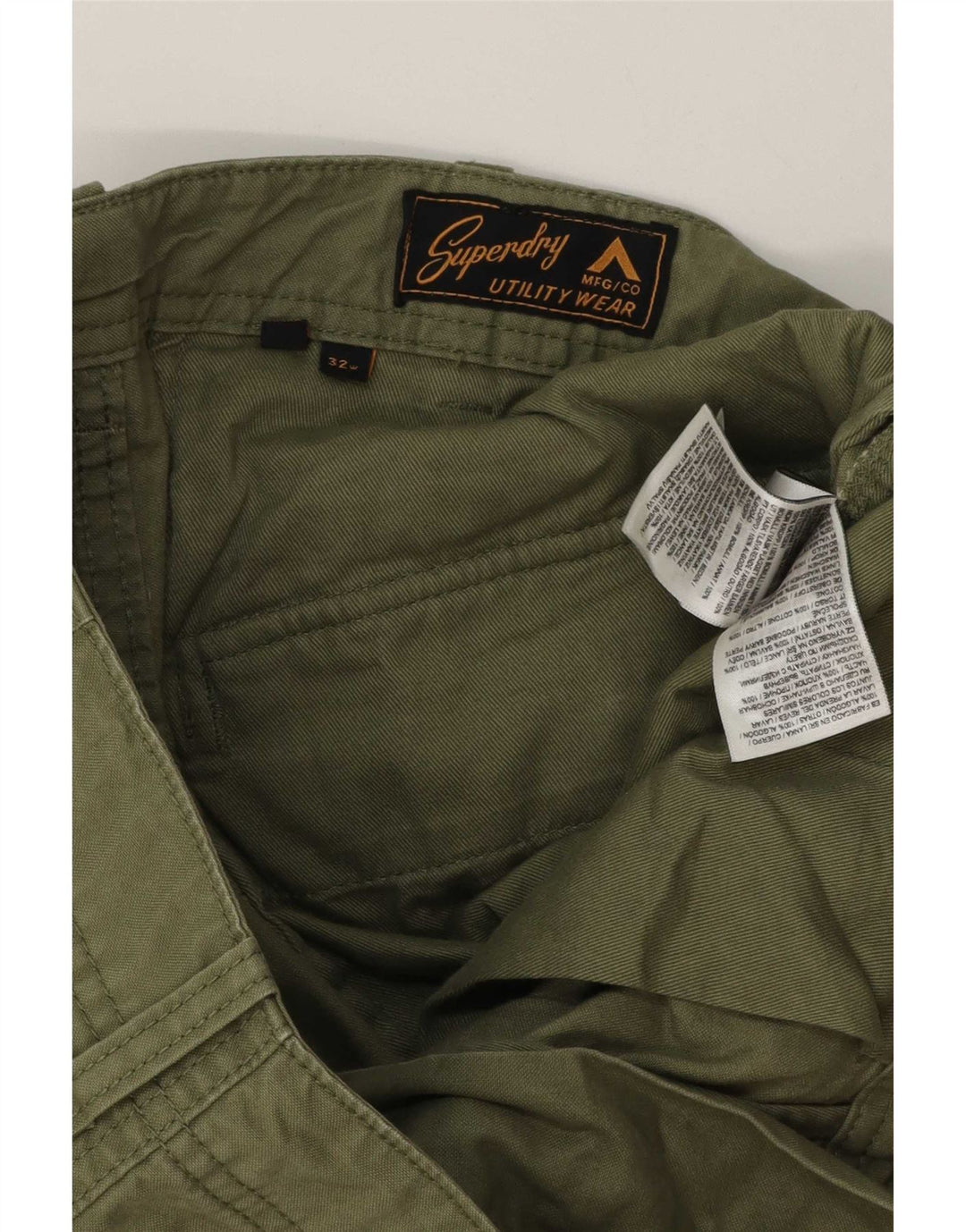 Superdry Short Cargo W32 Homme Vert Moyen Coton