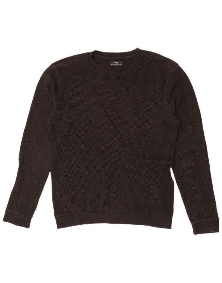 Zara Pull à col rond pour homme en coton noir Large