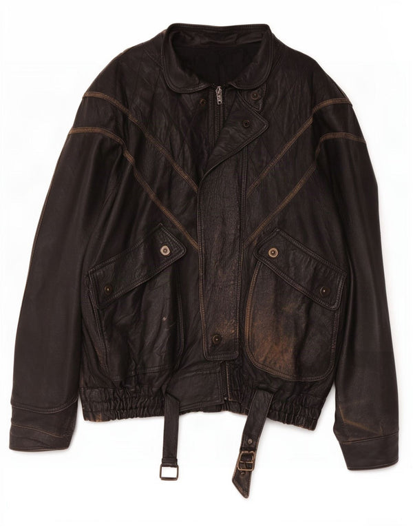 veste en cuir homme vintage UK 44 2XL Noir