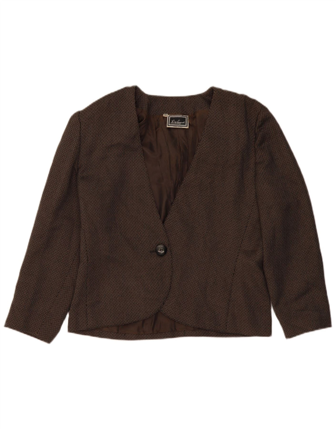 LUISA SPAGNOLI Veste Blazer 1 Bouton Femme IT 46 Grand Marron Géométrique