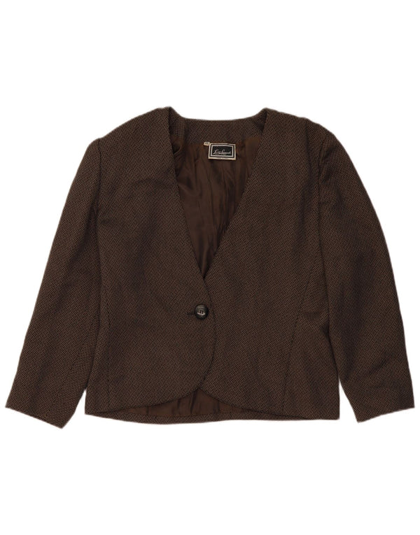 LUISA SPAGNOLI Veste Blazer 1 Bouton Femme IT 46 Grand Marron Géométrique