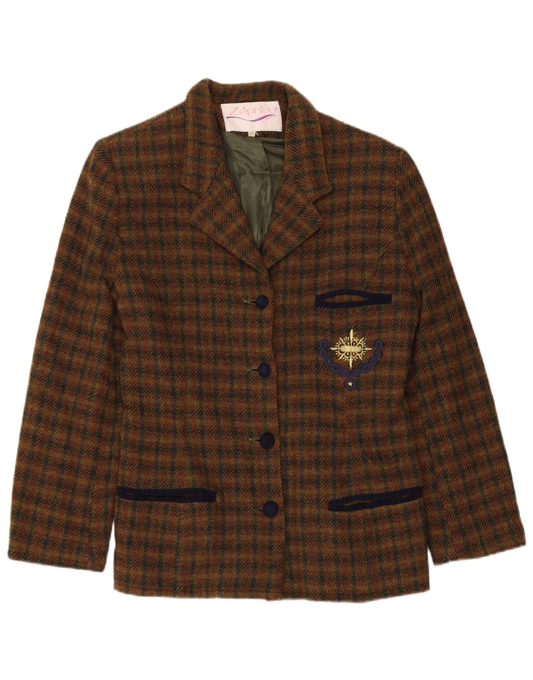 VINTAGE Veste Blazer 4 Boutons Femme IT 46 Grand Carreau Marron
