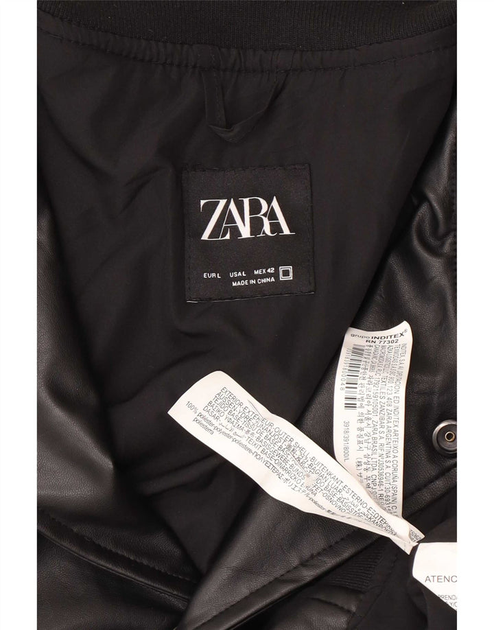 Zara Veste en simili cuir pour homme UK 40 Large Noir Polyester