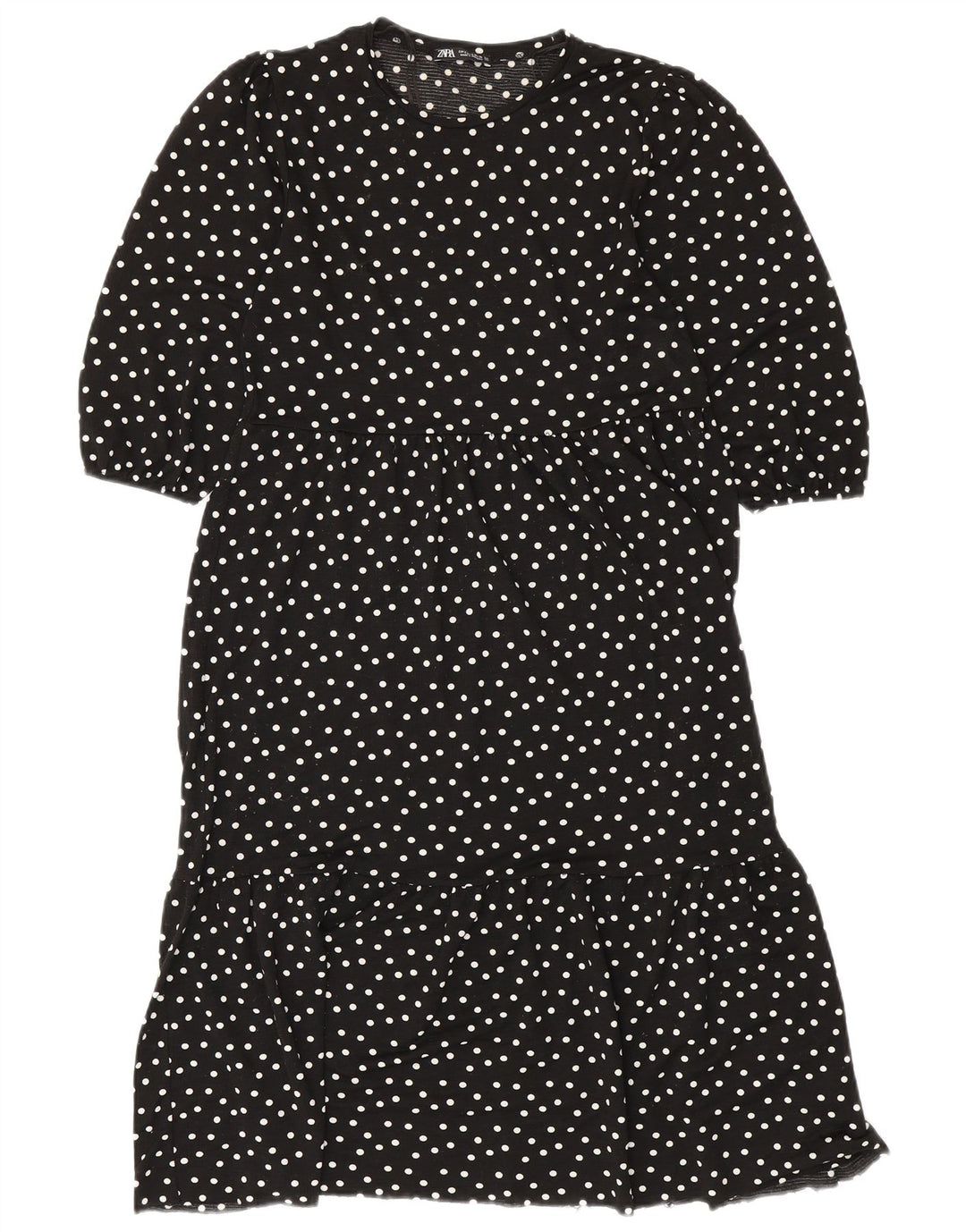 ZARA Womens Tiered Dress UK 10 Small Black Polka Dot Polyester
