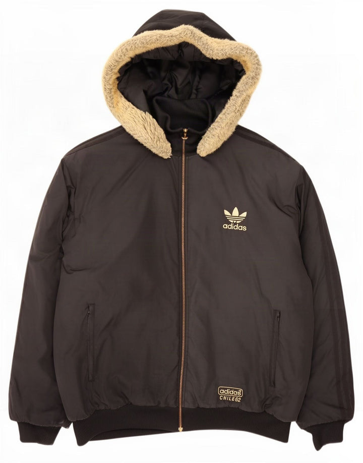 Adidas Veste rembourrée à capuche pour homme UK 42 XL Noir Polyester
