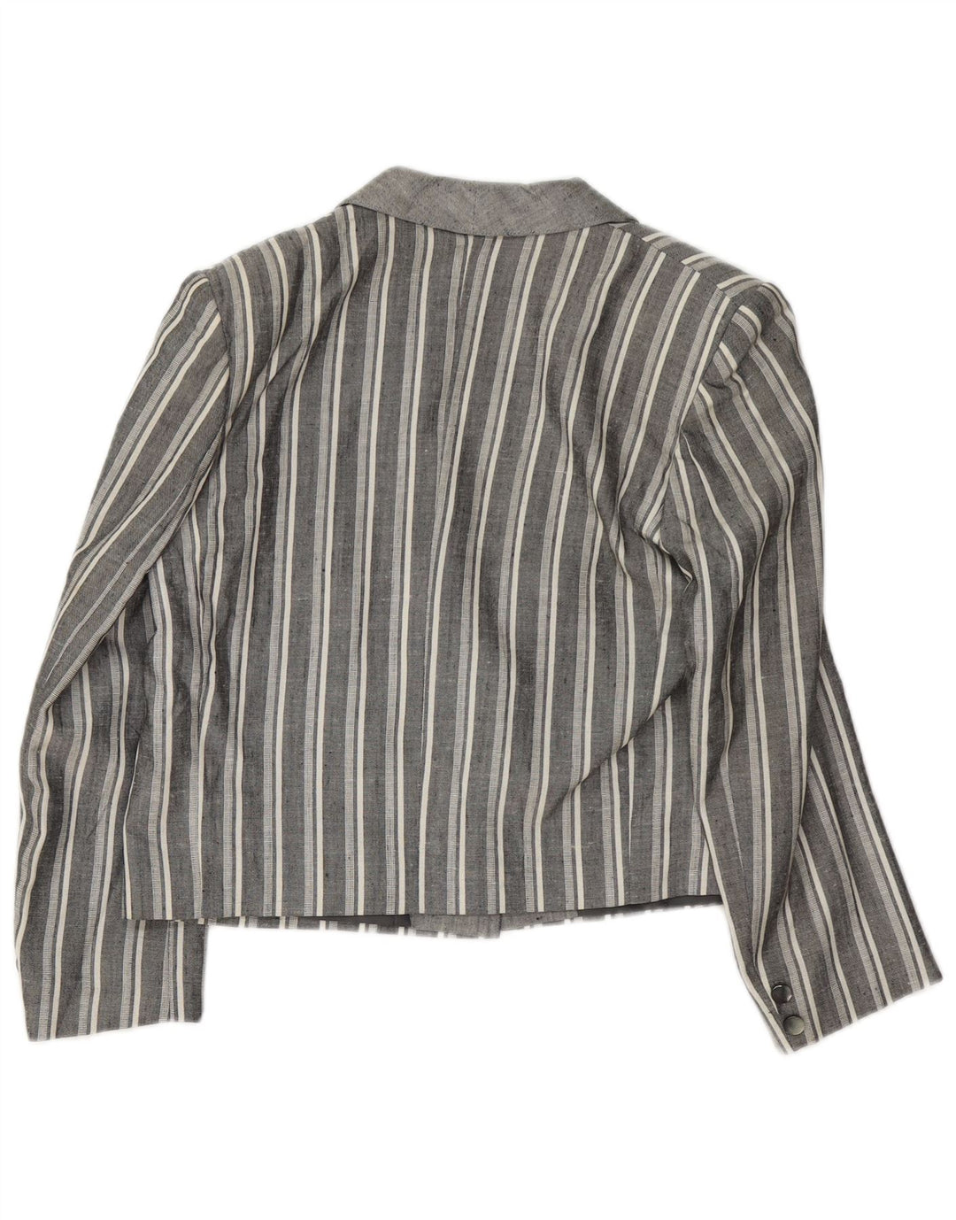 vintage Femmes Crop 1 Bouton Blazer Veste UK 12 Gris Moyen Rayé