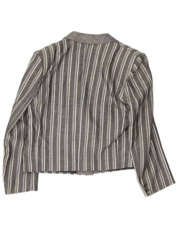 vintage Femmes Crop 1 Bouton Blazer Veste UK 12 Gris Moyen Rayé