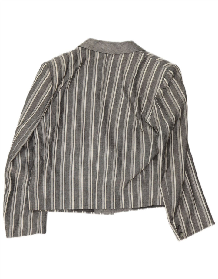 vintage Femmes Crop 1 Bouton Blazer Veste UK 12 Gris Moyen Rayé