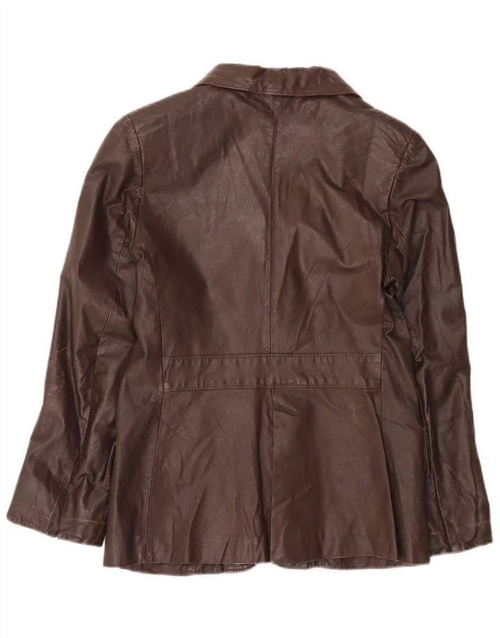 vintage Femme 2 Boutons Veste Blazer En Cuir UK 12 Brun Moyen