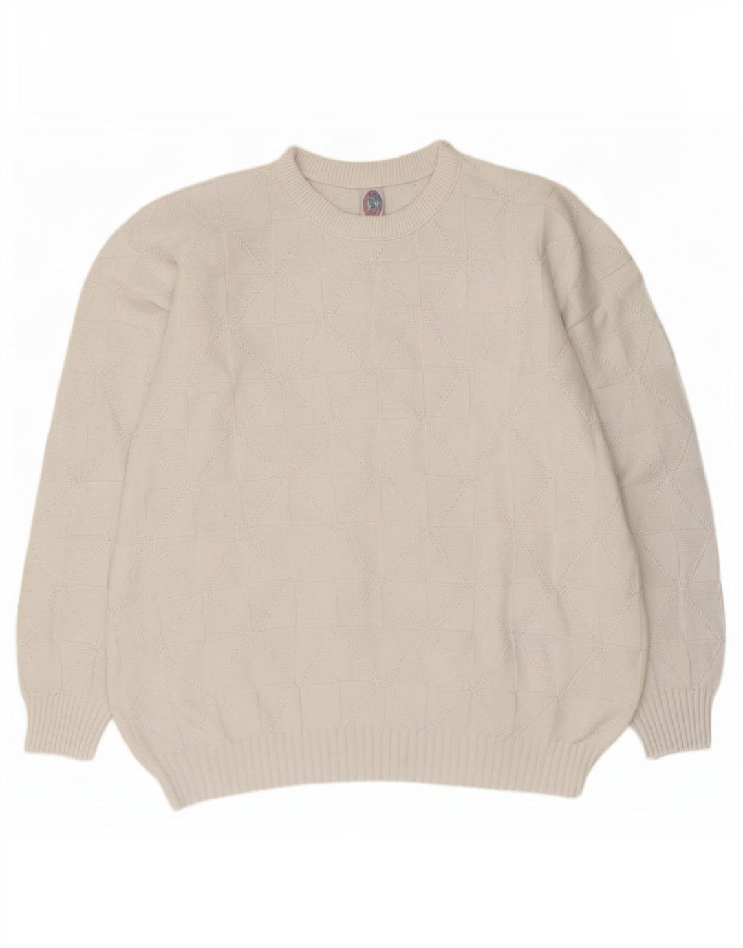 vintage Mens Crew Neck Jumper Pull XL Blanc