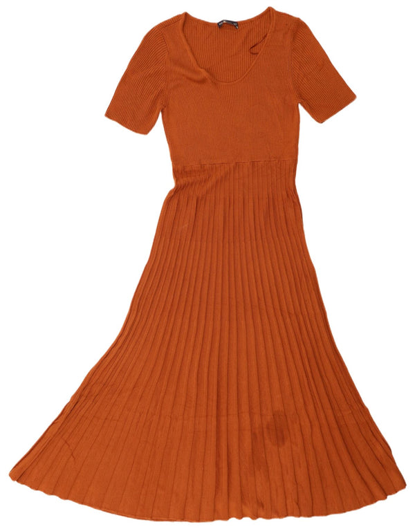 Marks & Spencer Robe longue plissée pour femme UK 44 Viscose orange moyen