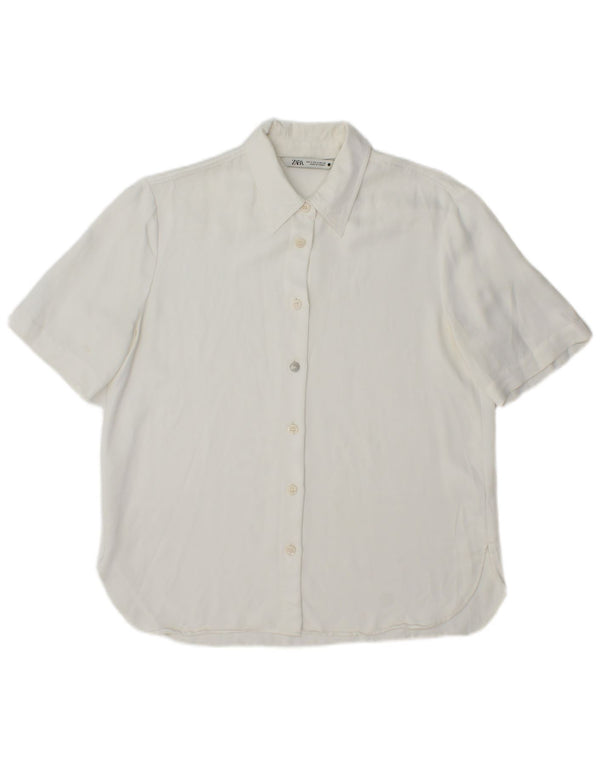 Zara Chemise à manches courtes pour femme UK 14 Medium White Viscose