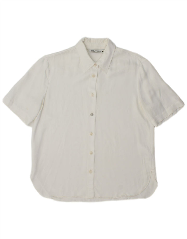 Zara Chemise à manches courtes pour femme UK 14 Medium White Viscose