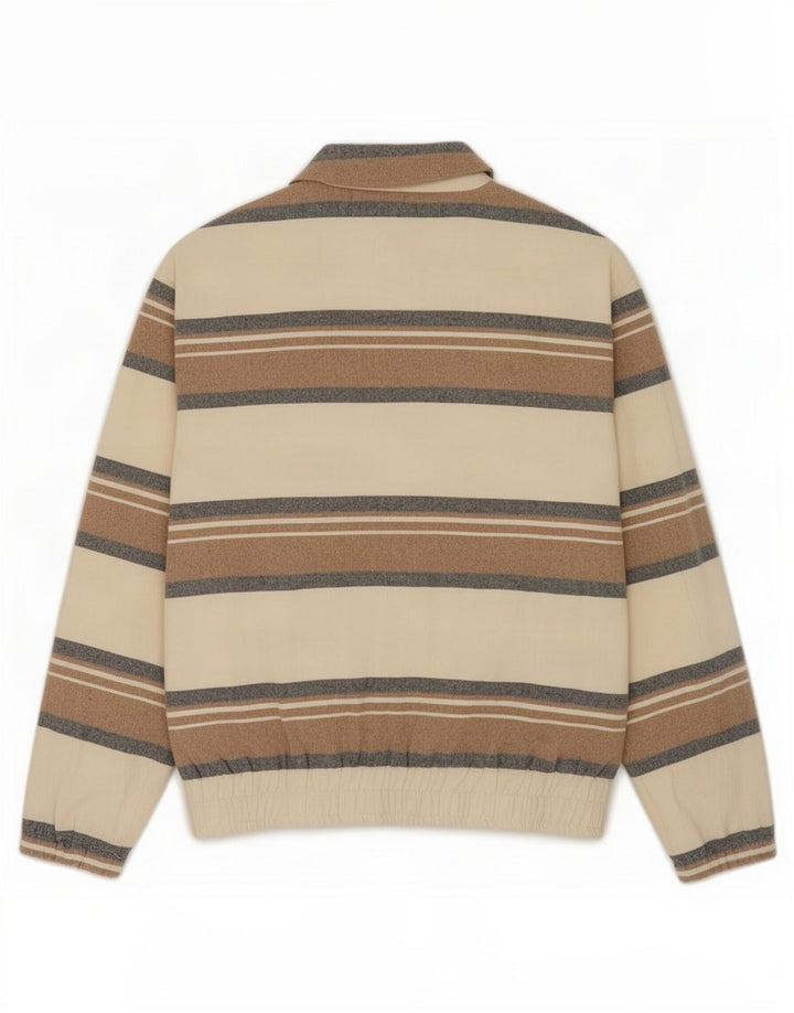 Zara Veste Bomber Homme UK 38 Coton Rayé Beige Moyen