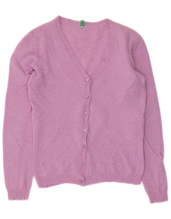 Benetton Womens Crop Cardigan Sweater UK 10 Petite laine vierge rose