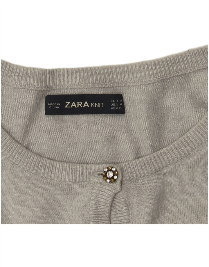 Zara Womens Crop Cardigan Pull UK 12 Gris Moyen