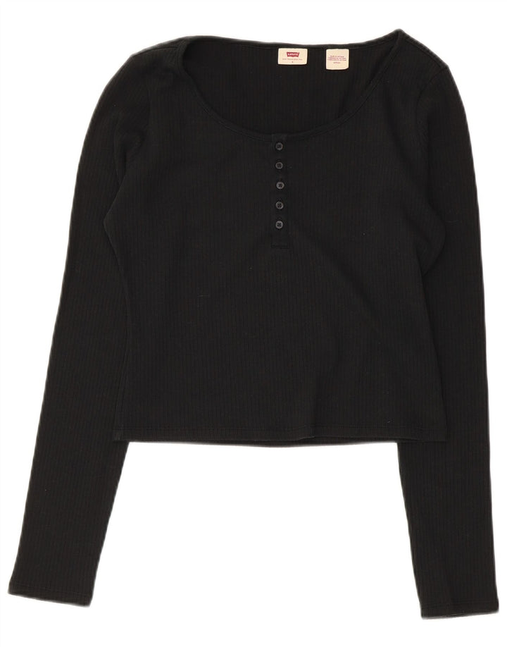 Levi's Crop Top Femme Manches Longues UK 10 Petit Noir Coton