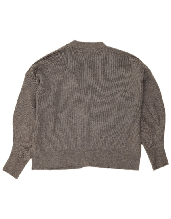 Zara Womens Loose Fit Crop Cardigan Pull UK 14 Gris Moyen Viscose