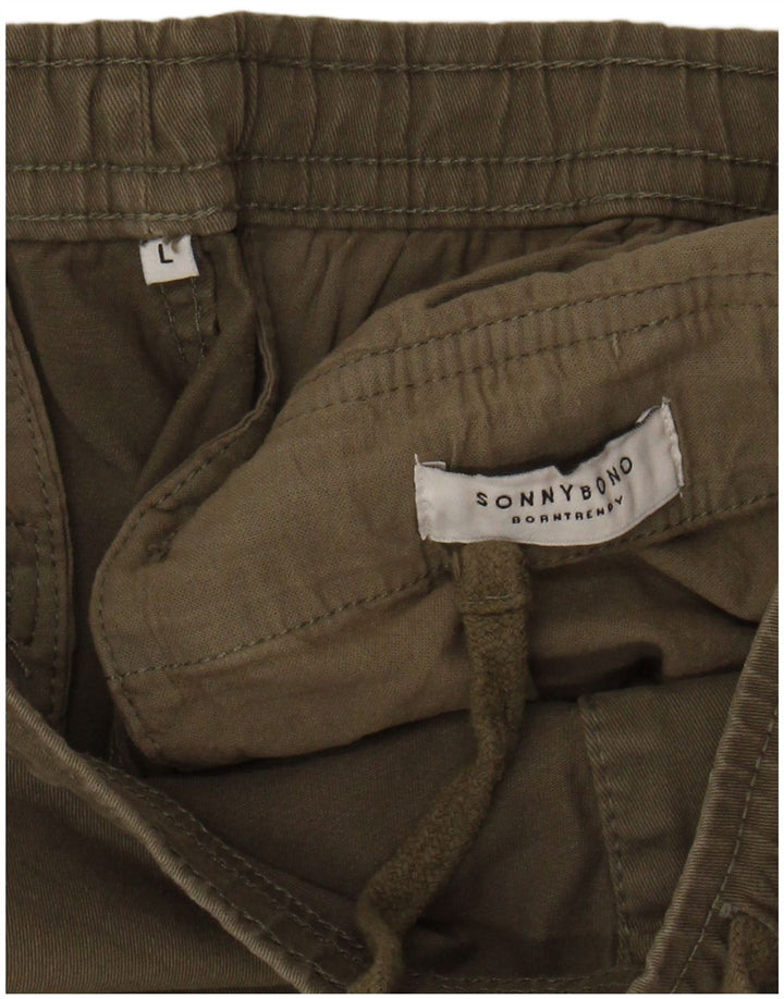 SONNY BONO Mens Cargo Shorts Large W34 Green Cotton