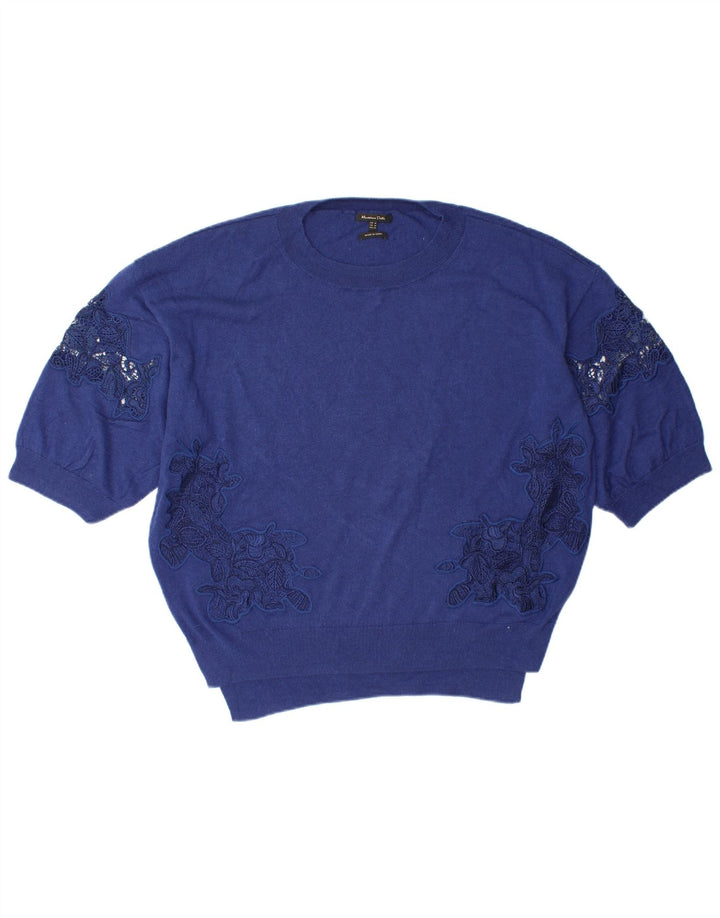 MASSIMO DUTTI Pull surdimensionné à col rond pour femme UK 14 Bleu moyen
