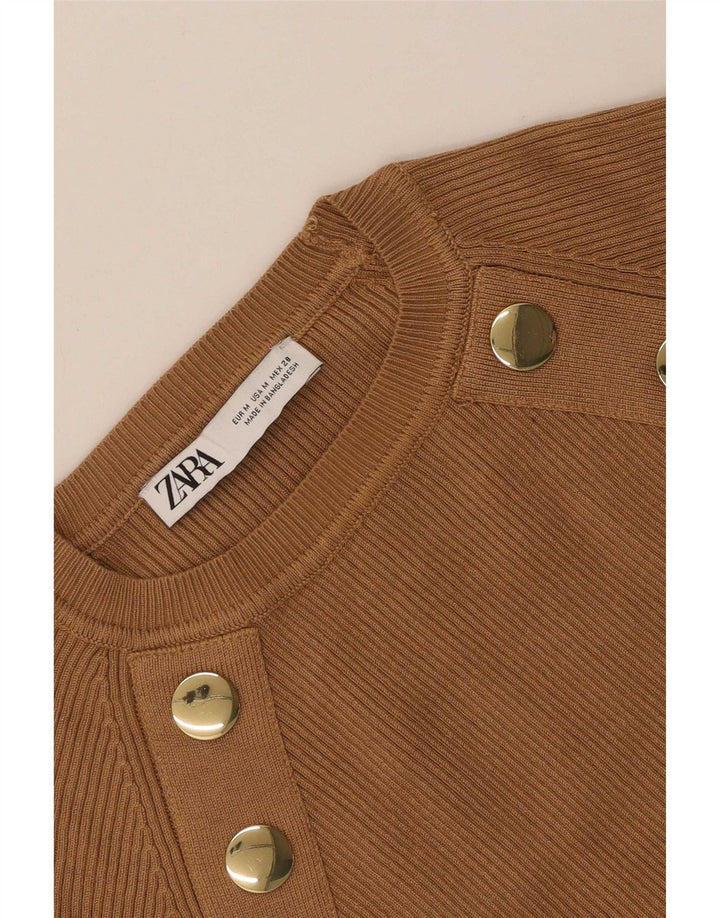 Zara Womens Crop Top Manches Longues UK 12 Marron Moyen