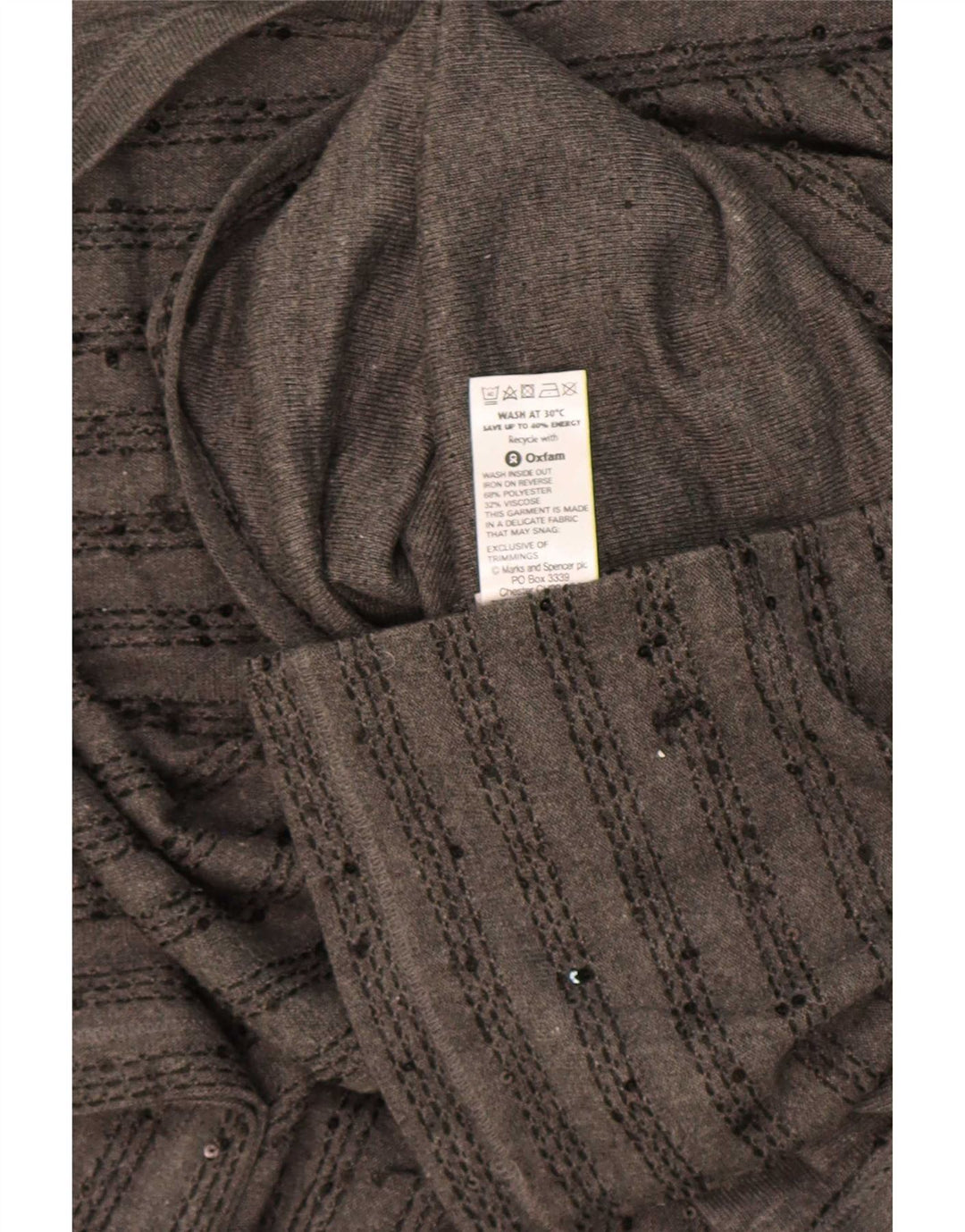 Zara Femme Top Manches 3/4 UK 20 2XL Gris Rayé Polyester