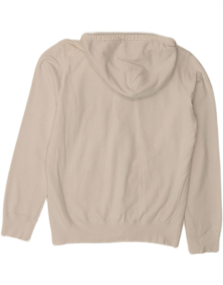 BENETTON Pull à capuche zippé graphique pour femme UK 16 Grand coton blanc