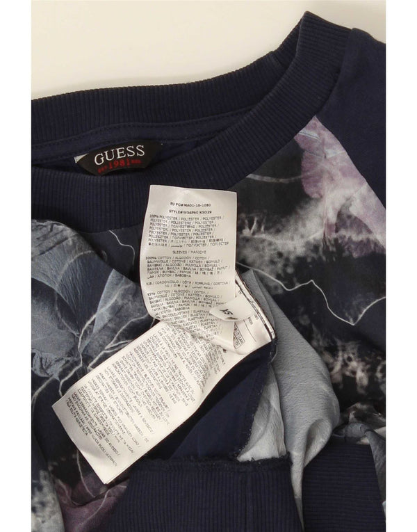 Guess Sweat-shirt surdimensionné pour femme UK 6 XS Bleu marine Floral Polyester
