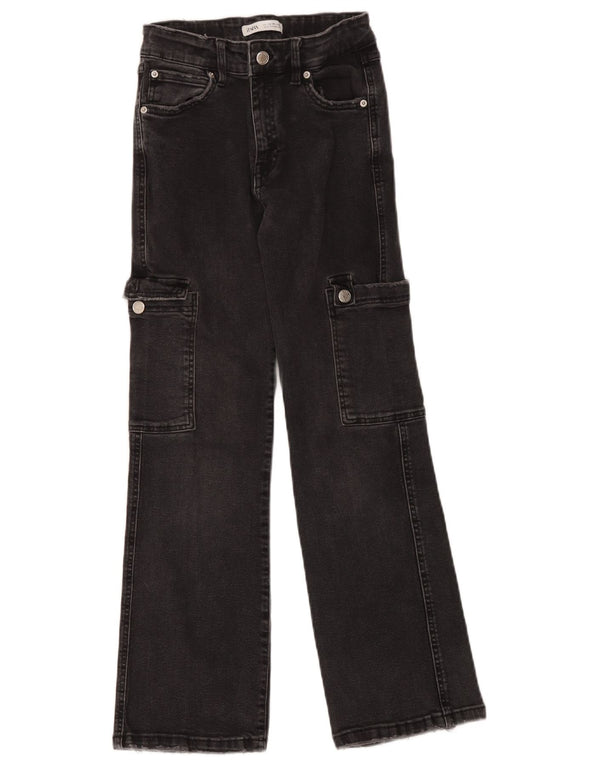 Zara Filles Cargo Flared Jeans 13-14 ans W26 L26 Coton Noir