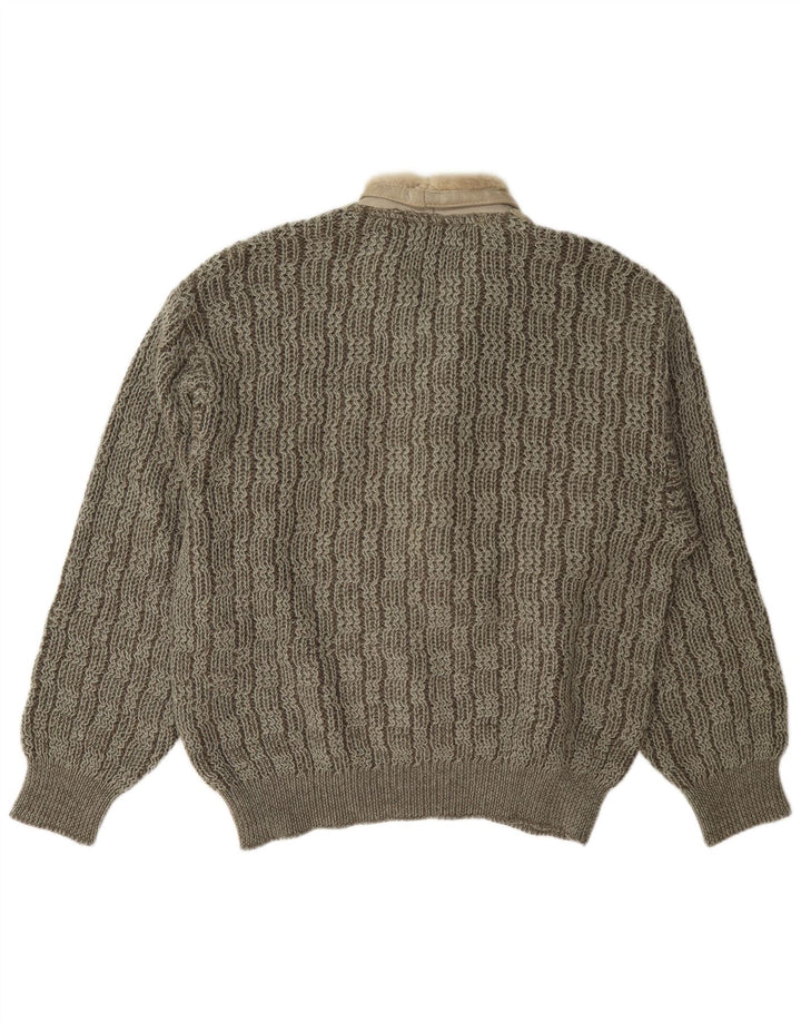 vintage Mens Shawl Neck Jumper Sweater Grande laine colorblock gris