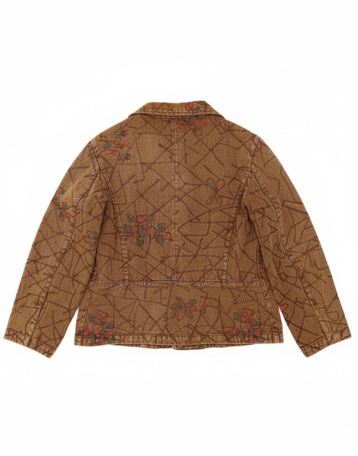 vintage Femme Bomber Jacket UK 16 Grand Coton Floral Brun