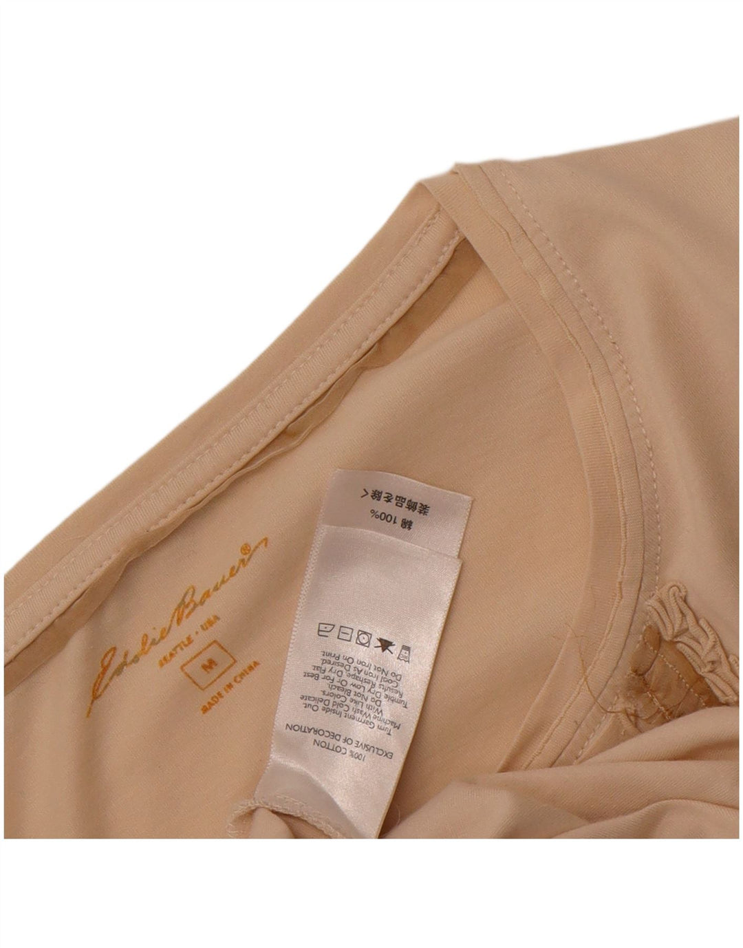 EDDIE BAUER Womens Top Long Sleeve UK 12 Medium Beige Cotton